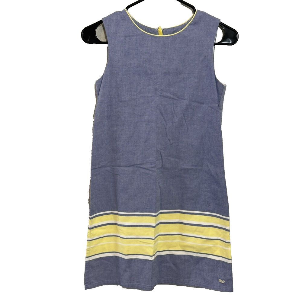 Vineyard Vines Girls Blue Yellow Striped Shift Sleeveless Dress Size 12